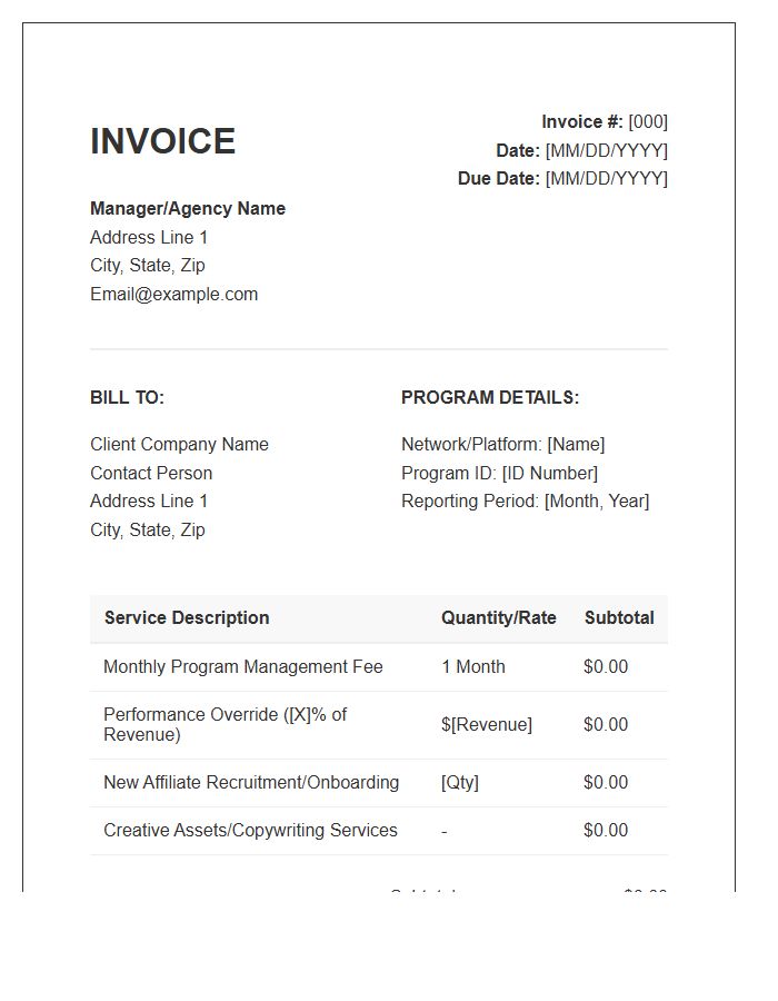 Affiliate Marketing Program Management Invoice Template