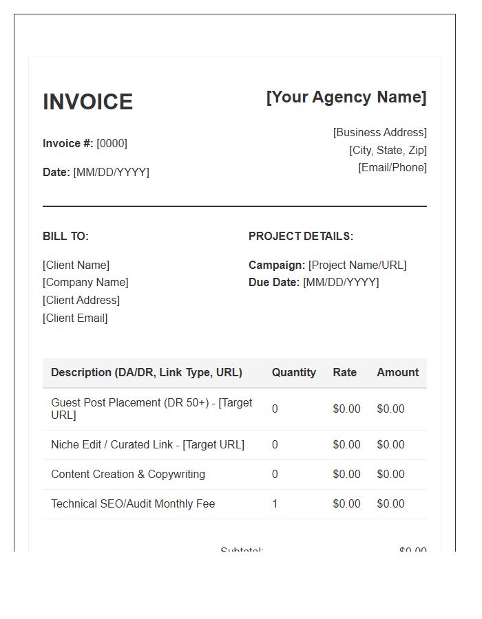 Backlink Building Services Project Invoice Template