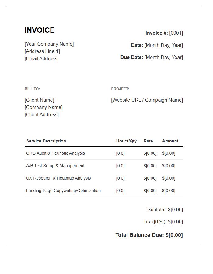 Conversion Rate Optimization Services Invoice Template