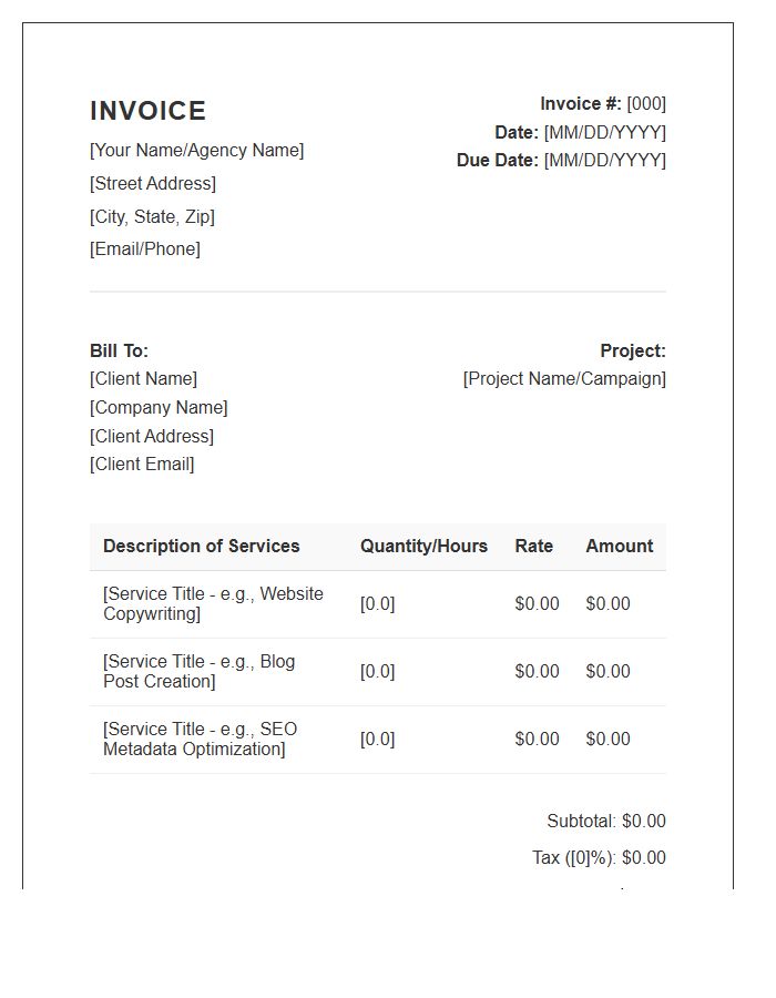 Copywriting And Content Creation Invoice Template