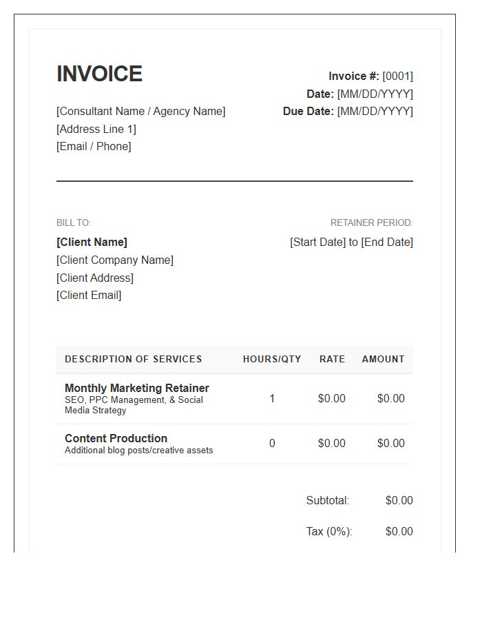 Digital Marketing Consultant Retainer Invoice Template