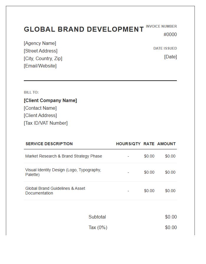 Global Brand Development Project Invoice Template