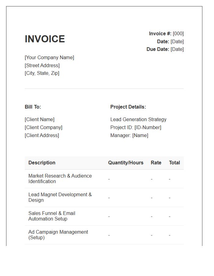 Lead Generation Strategy Project Invoice Template