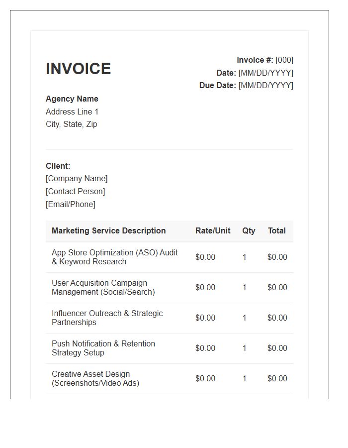 Mobile App Marketing Strategy Invoice Template