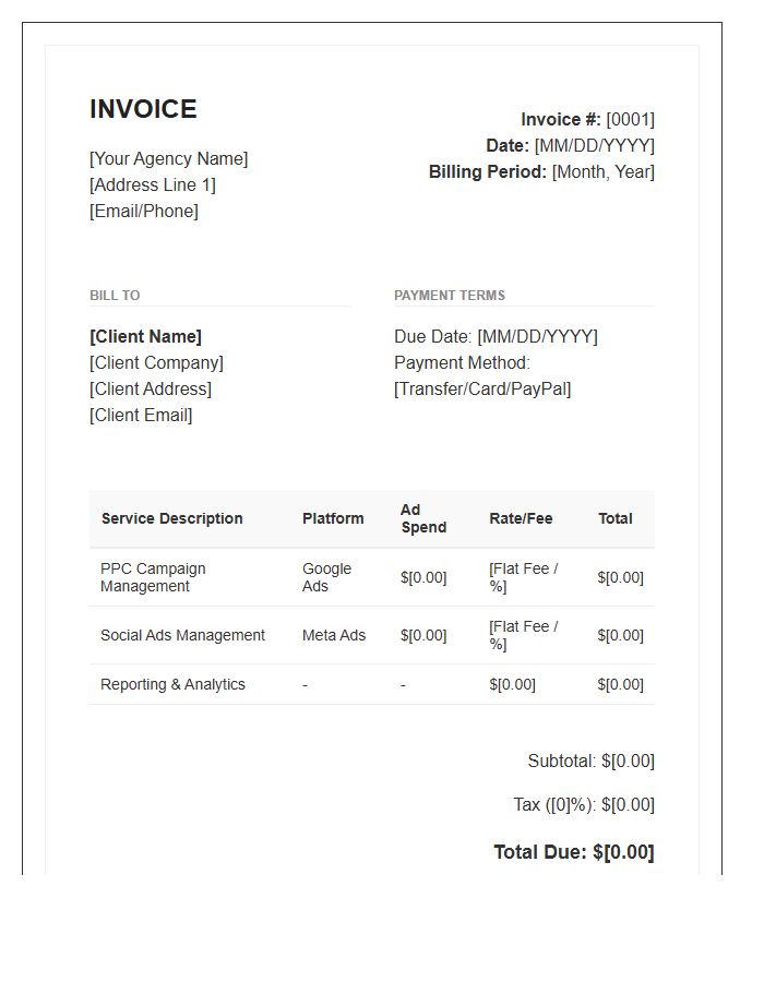Pay Per Click Advertising Management Invoice Template