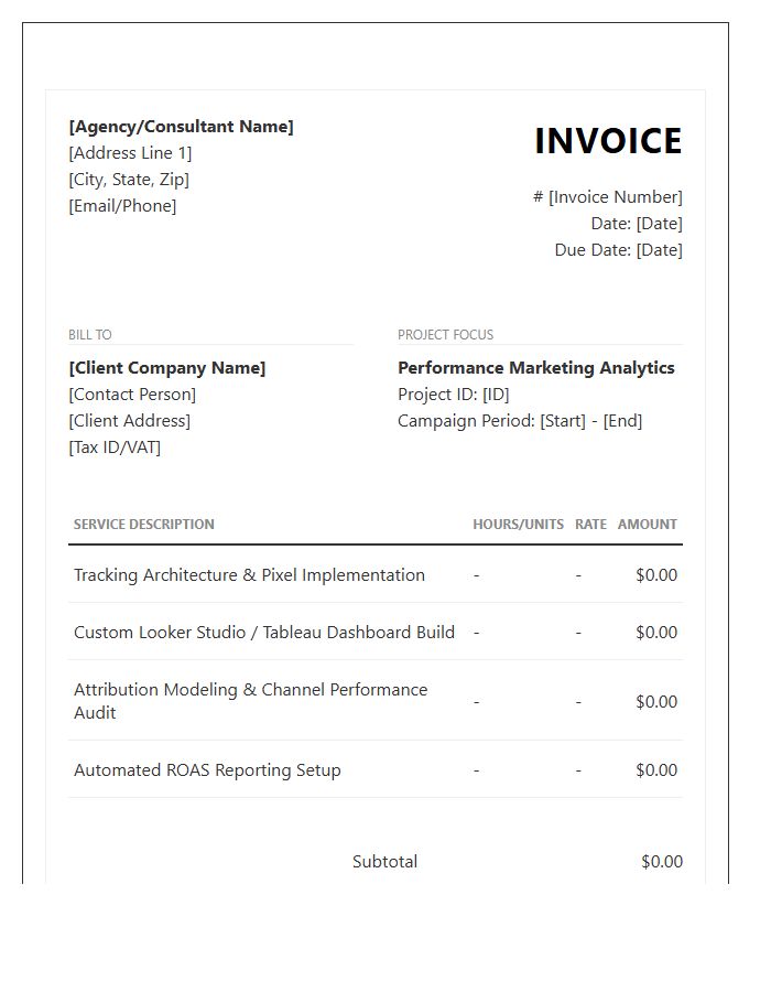 Performance Marketing Analytics Project Invoice Template