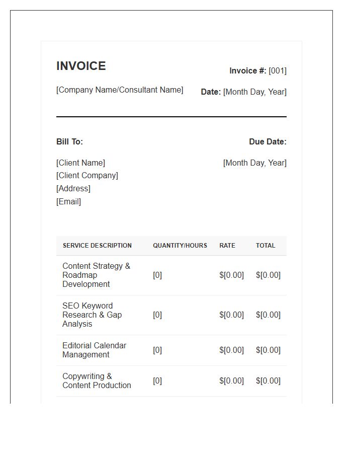 Professional Content Marketing Strategy Invoice Template