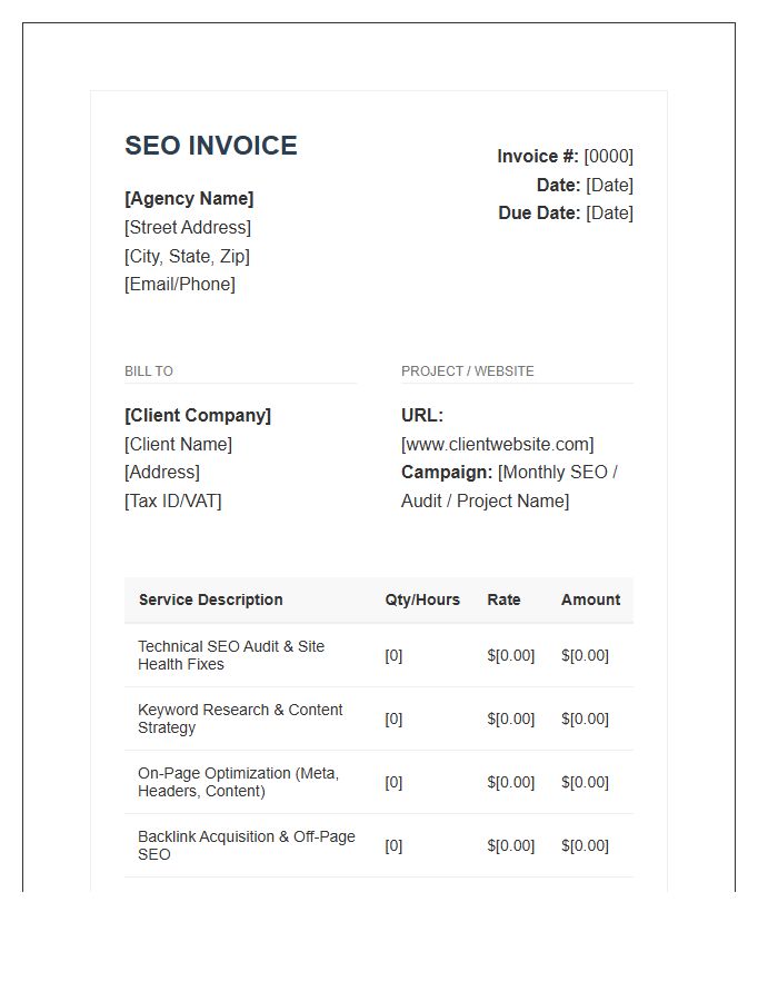 Search Engine Optimization Services Project Invoice Template