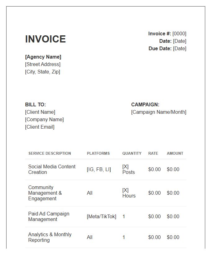 Social Media Management Campaign Invoice Template