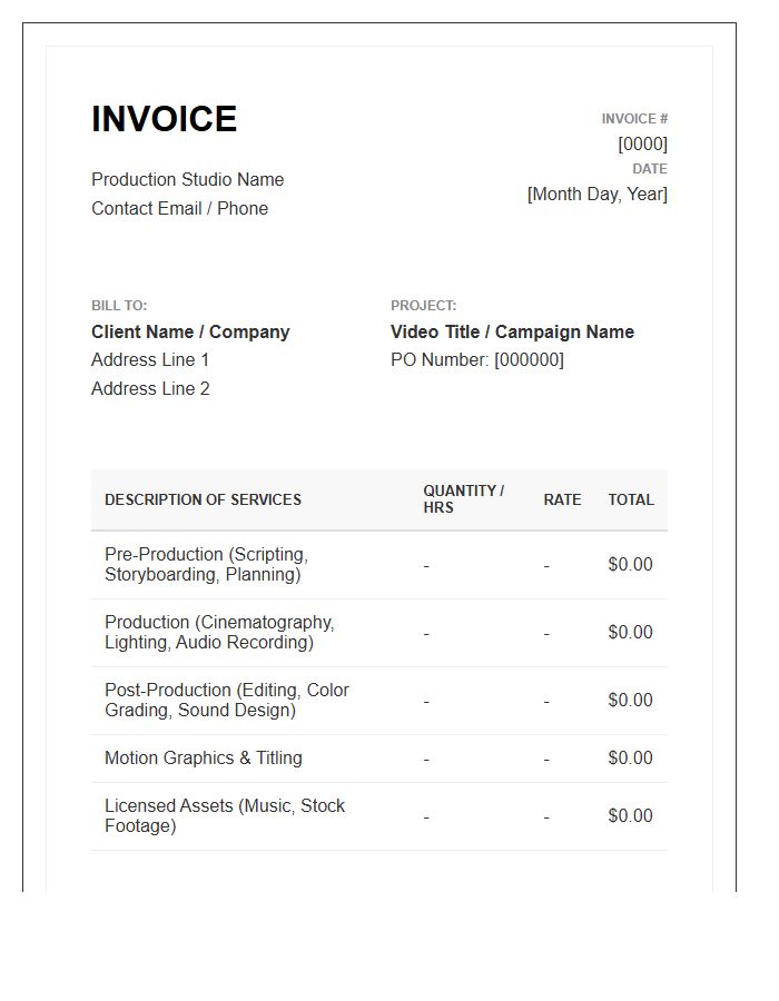 Video Marketing Production Project Invoice Template
