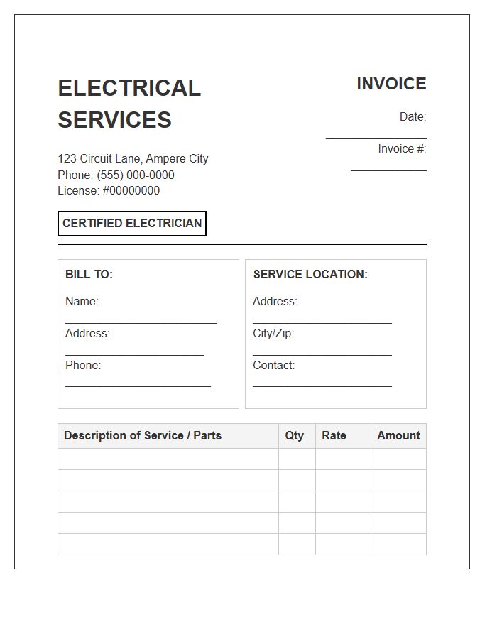 Certified Electrician Repair Invoice Template