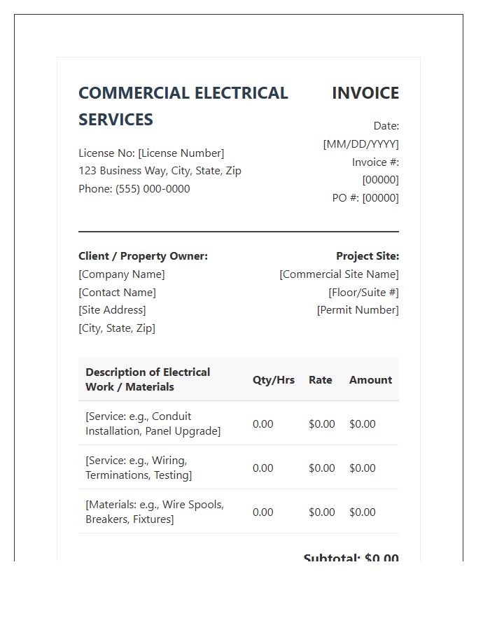 Commercial Electrical Wiring Invoice Template