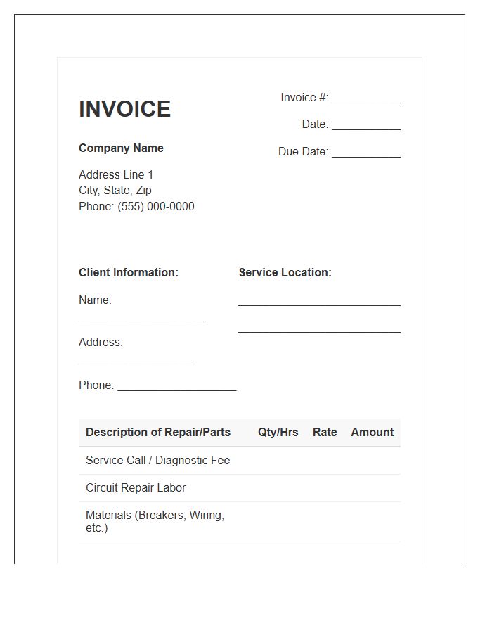 Electrical Circuit Repair Invoice Template