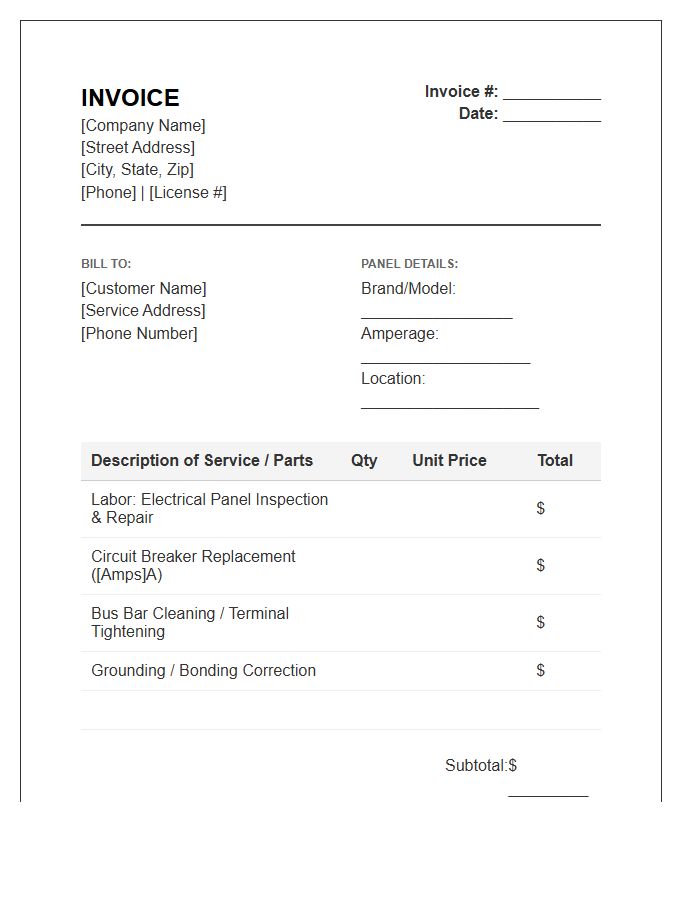 Electrical Panel Repair Invoice Template