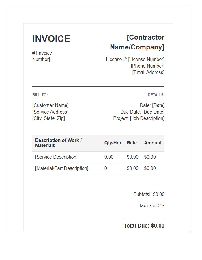 Electrician Contractor Service Invoice Template