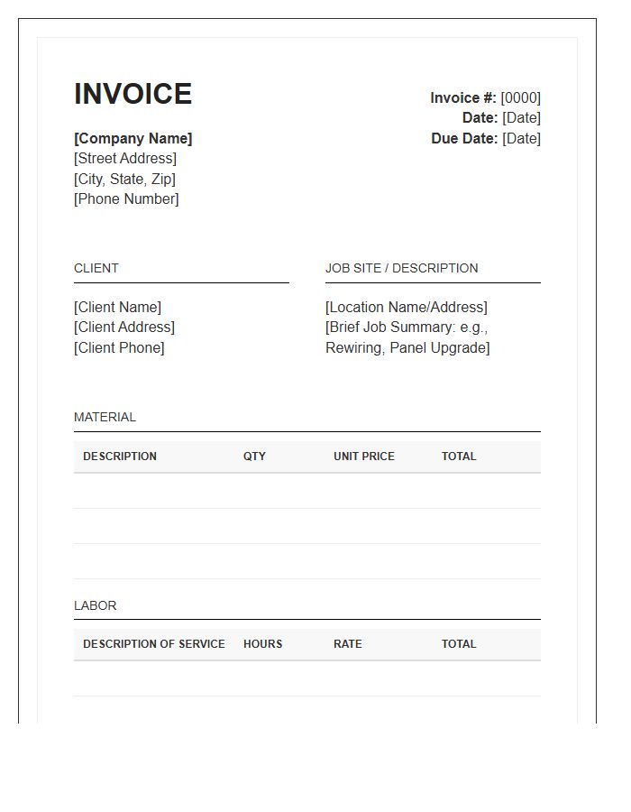 Electrician Material And Labor Invoice Template