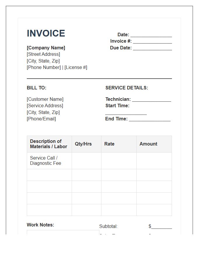 Local Electrician Service Call Invoice Template