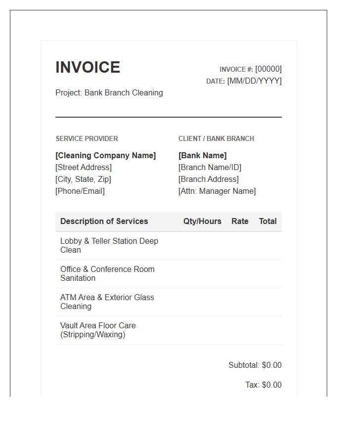 Bank Branch Cleaning Project Invoice Template