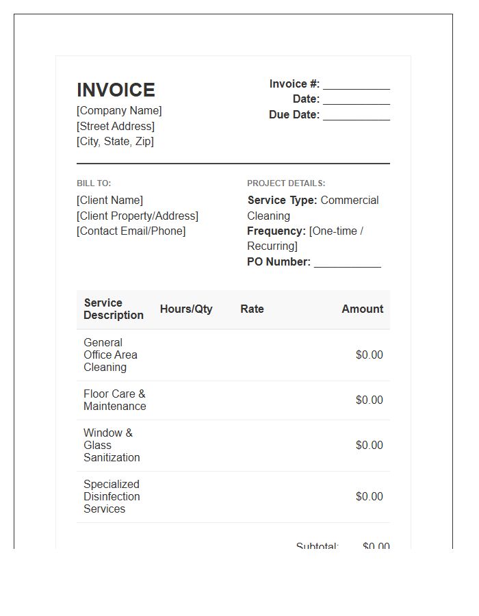 Commercial Cleaning Service Project Invoice Template