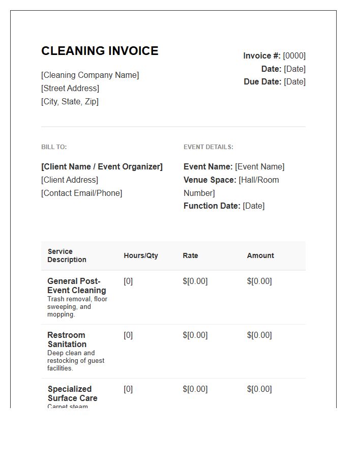 Event Space Post Function Cleaning Invoice Template