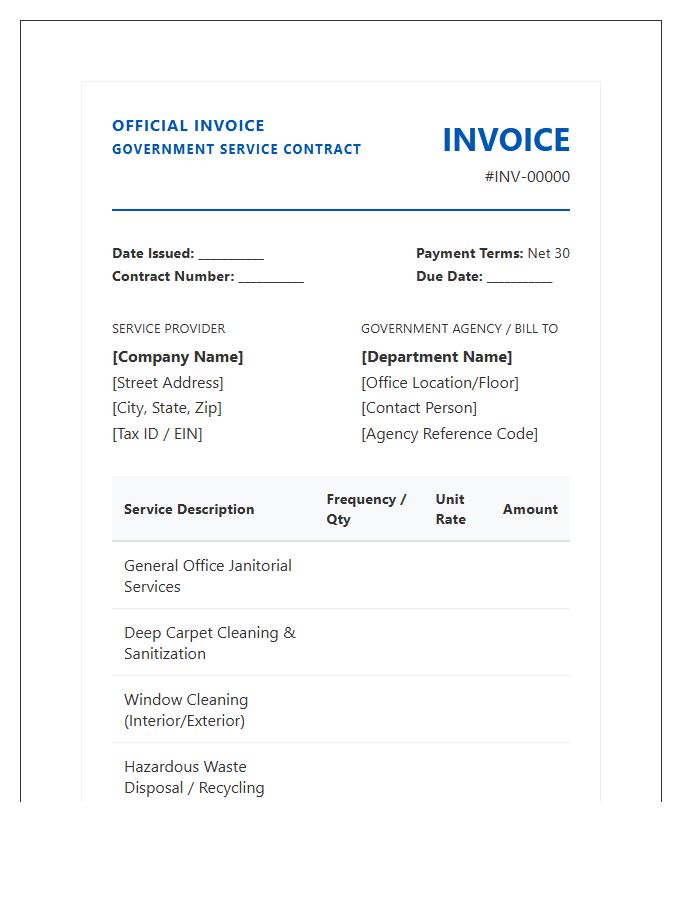 Government Office Cleaning Project Invoice Template