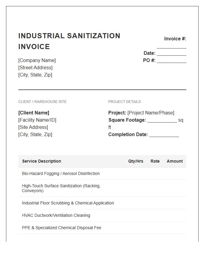 Industrial Warehouse Sanitization Project Invoice Template