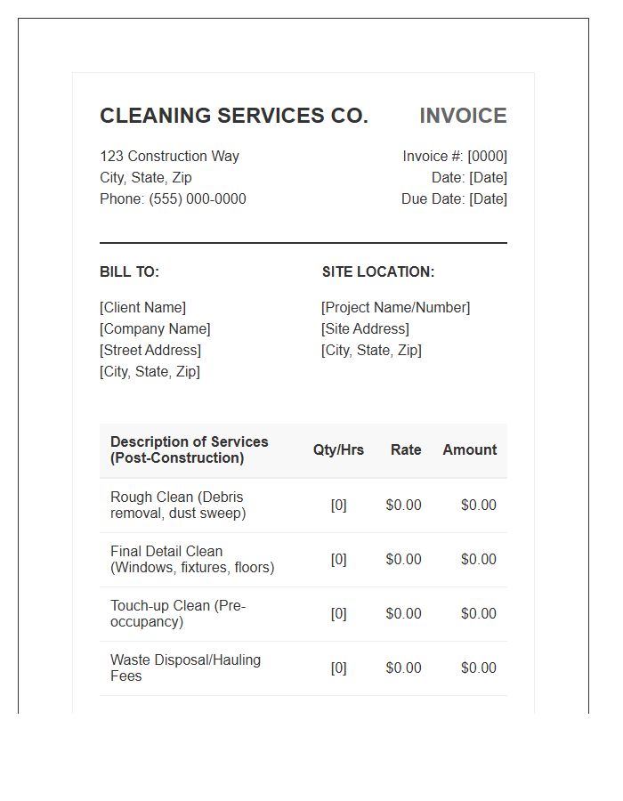 Post Construction Site Cleaning Invoice Template