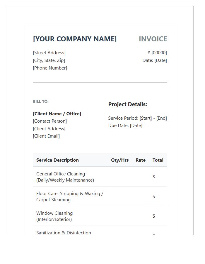 Professional Office Janitorial Project Invoice Template