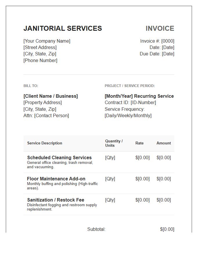 Recurring Commercial Janitorial Project Invoice Template