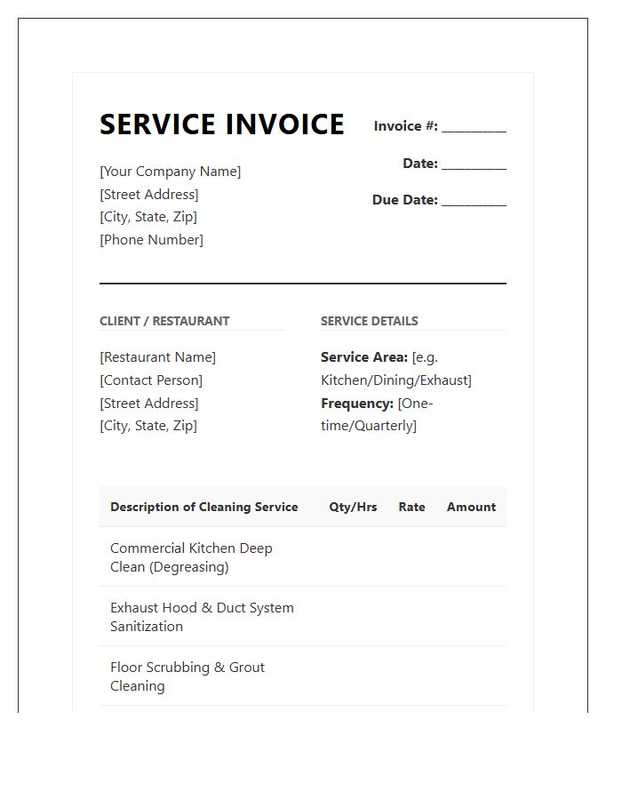 Restaurant Deep Cleaning Service Invoice Template