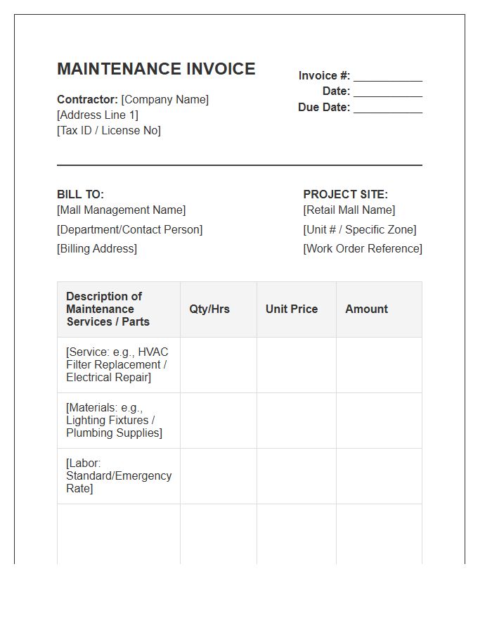 Retail Mall Maintenance Project Invoice Template