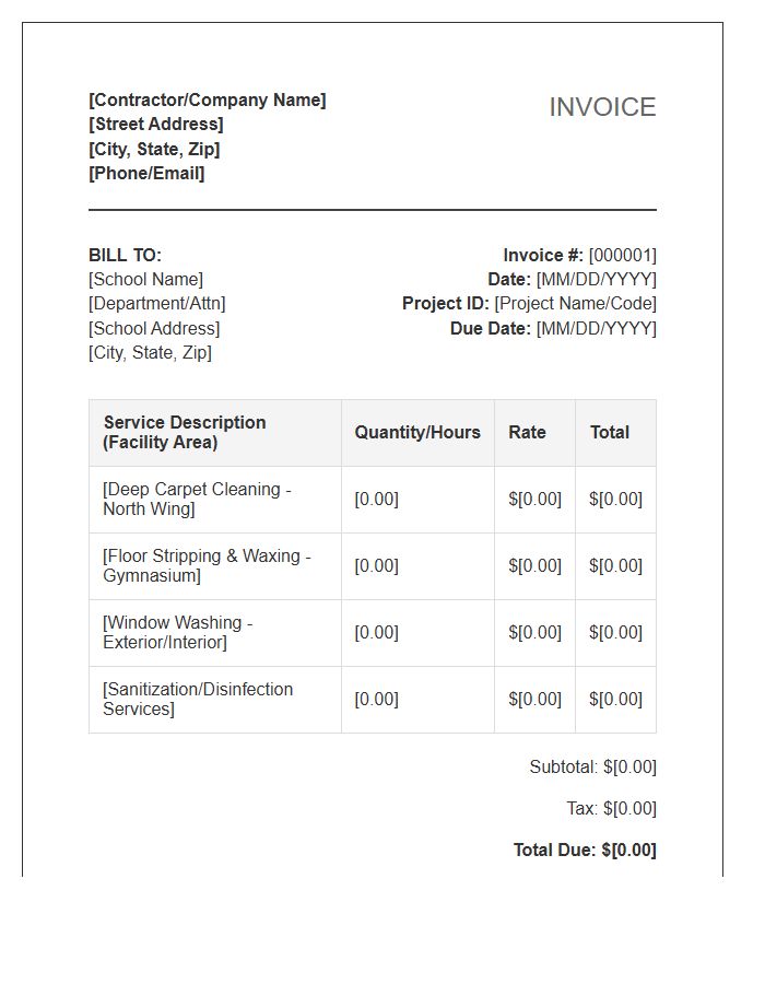 School Facility Janitorial Project Invoice Template