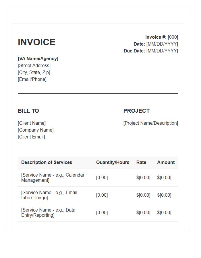 Administrative Virtual Assistant Project Invoice Template