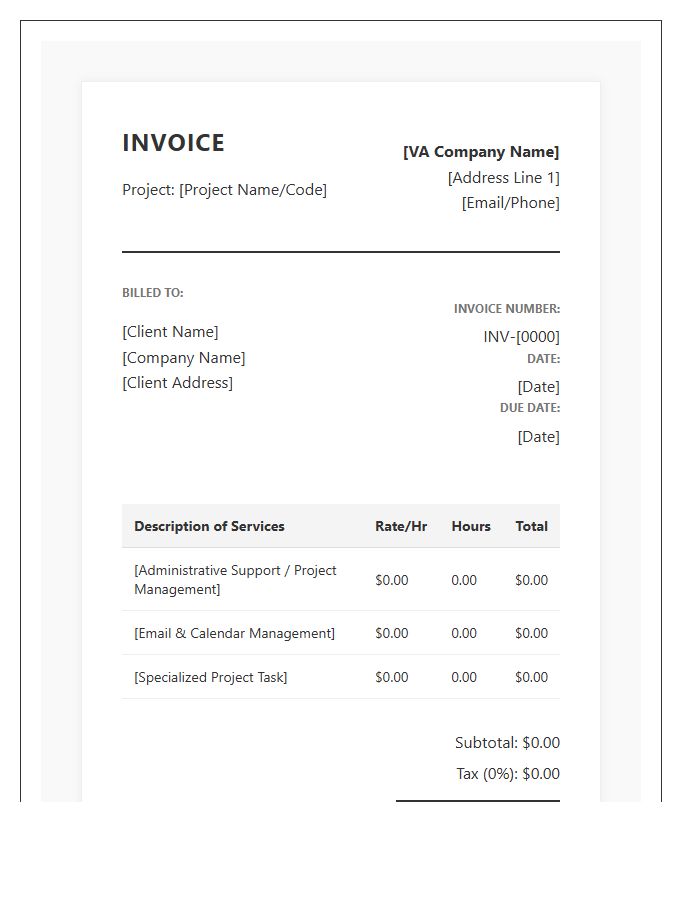 Corporate Virtual Assistant Project Invoice Template
