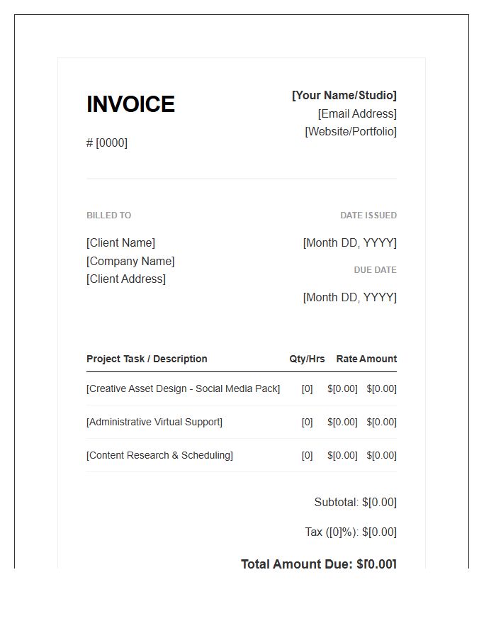 Creative Virtual Assistant Project Invoice Template