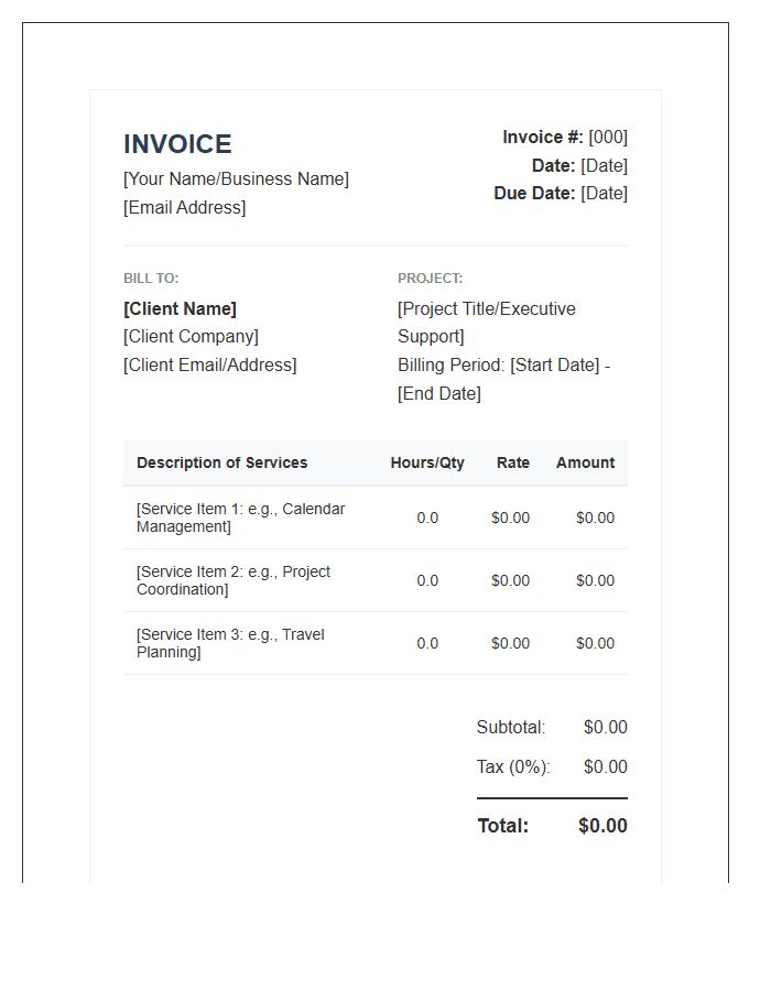 Executive Virtual Assistant Project Invoice Template