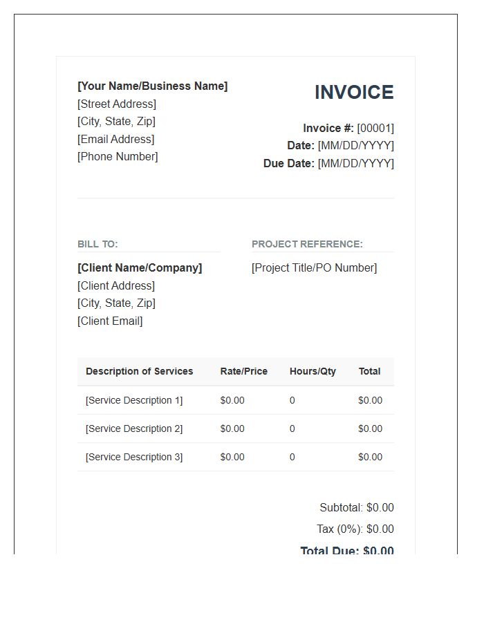 Formal Virtual Assistant Project Invoice Template