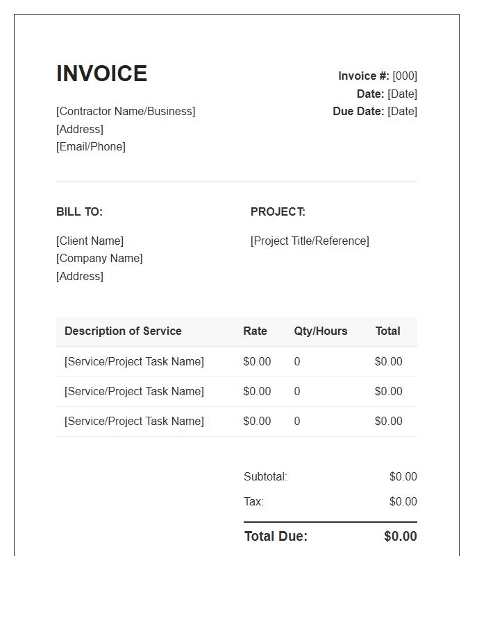 Independent Contractor Virtual Assistant Project Invoice Template