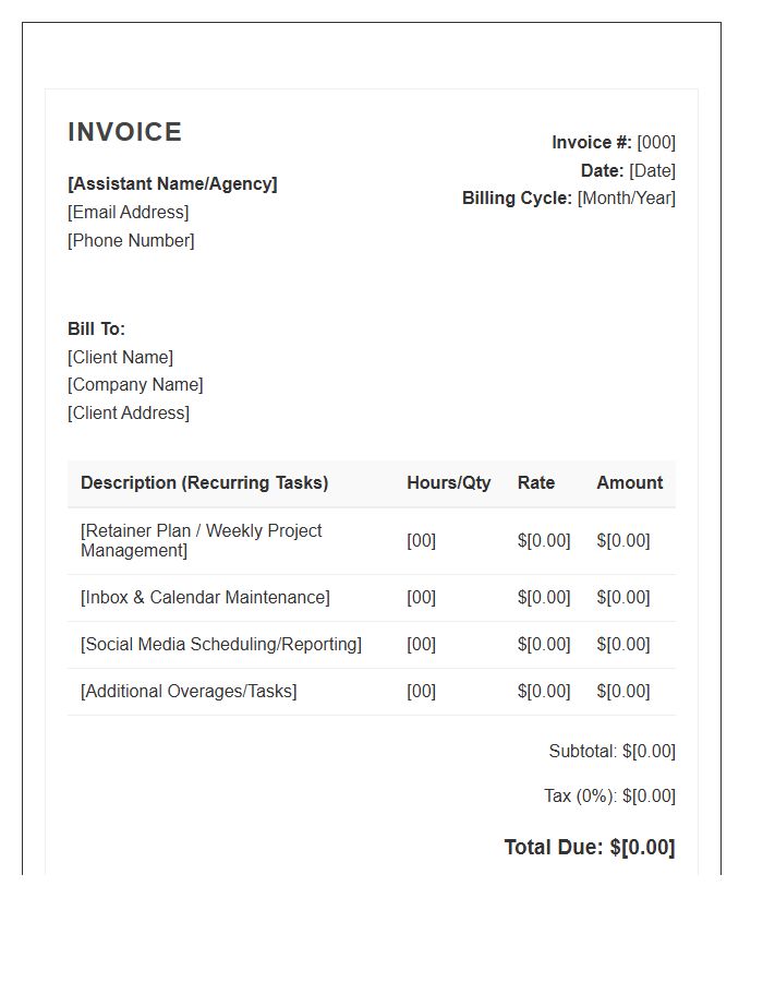 Recurring Virtual Assistant Project Invoice Template