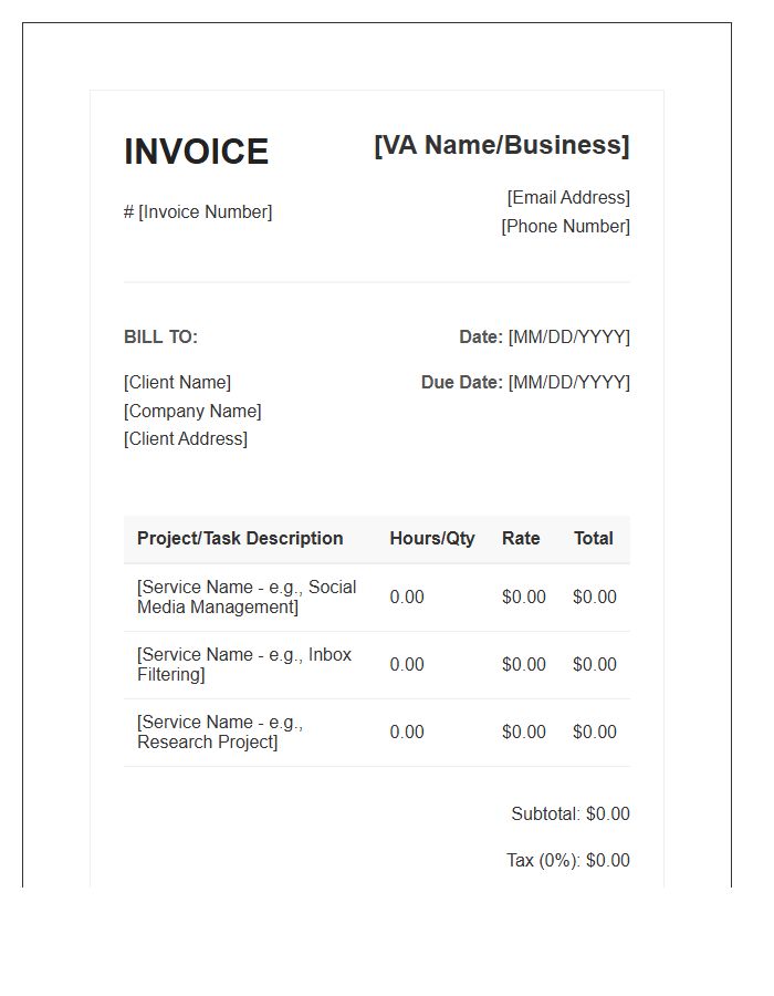 Remote Virtual Assistant Project Invoice Template