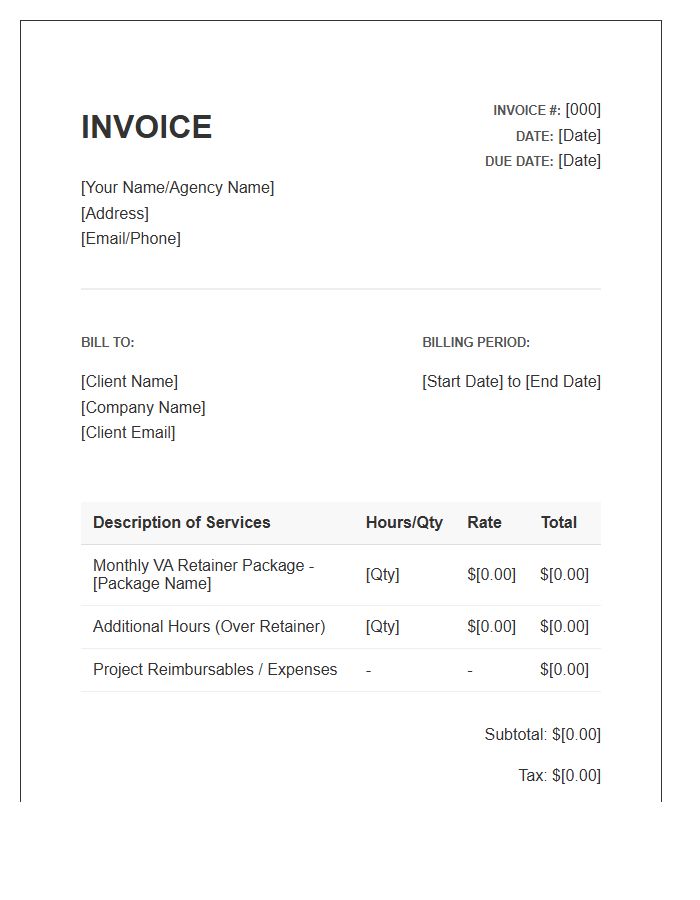 Retainer Virtual Assistant Project Invoice Template