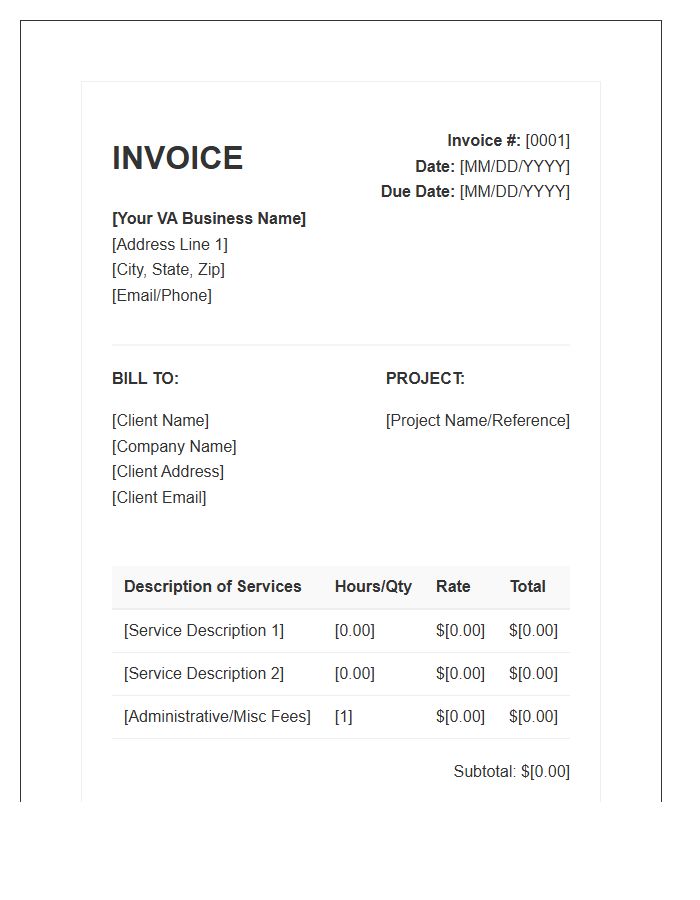 Small Business Virtual Assistant Project Invoice Template