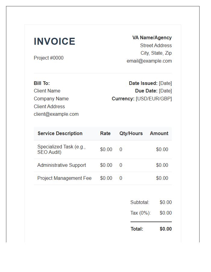 Specialized Virtual Assistant Project Invoice Template