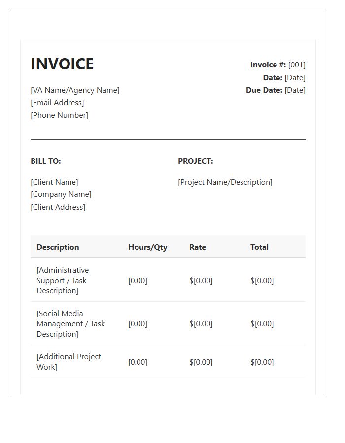 Standard Virtual Assistant Project Invoice Template