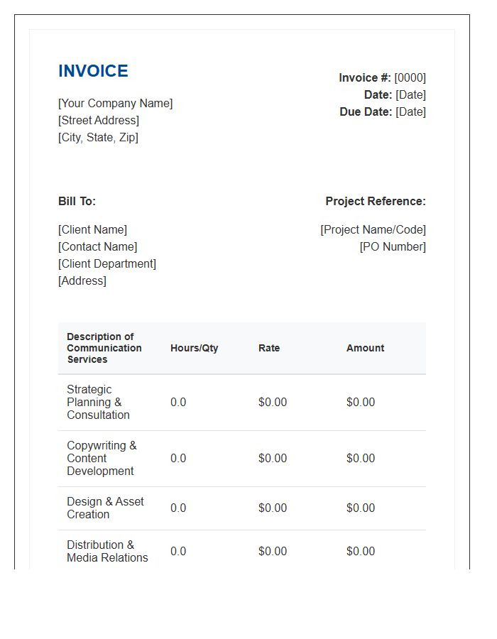Corporate Communications Project Invoice Template