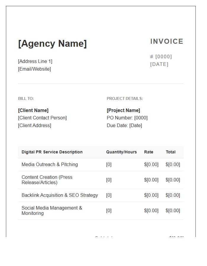 Digital Public Relations Project Invoice Template