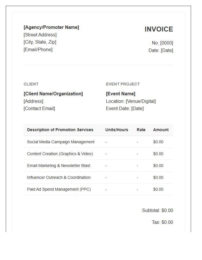 Event Promotion Project Invoice Template