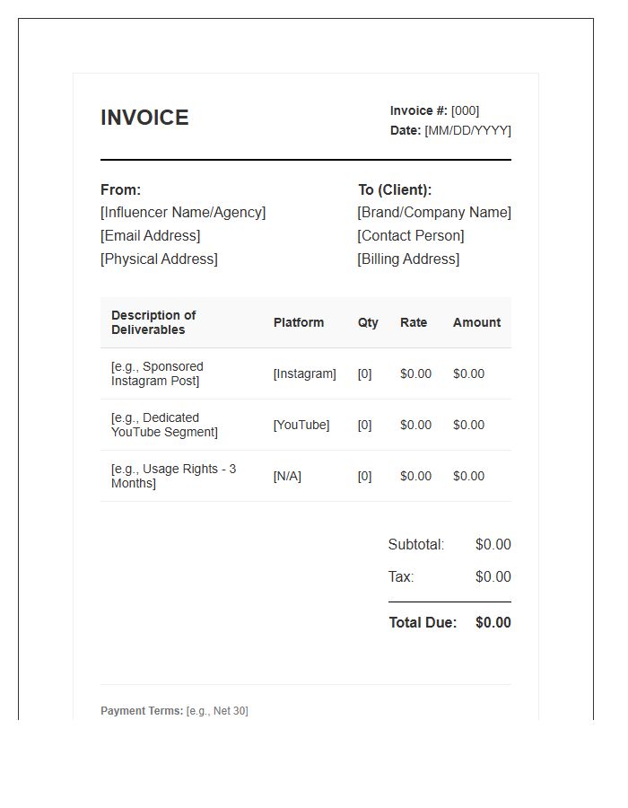 Influencer Outreach Project Invoice Template