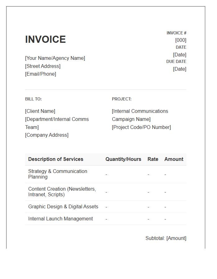 Internal Communications Project Invoice Template