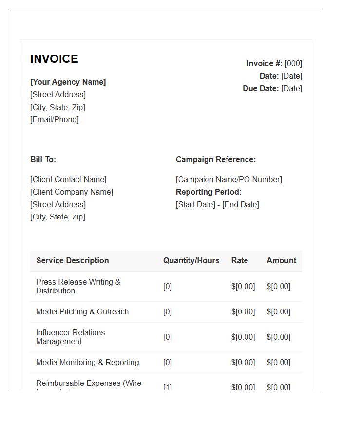 Media Relations Campaign Invoice Template